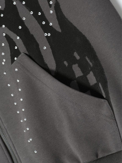 Stylish Purple Hoodie with Unique Flame Design and Rhinestone Accents 