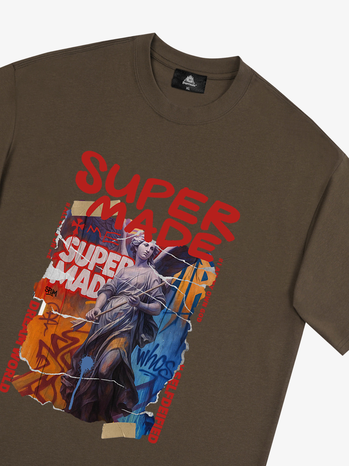 Cotton Blend SUPERMADE Sculpture Sraffiti Sticker Pattern T-Shirt 