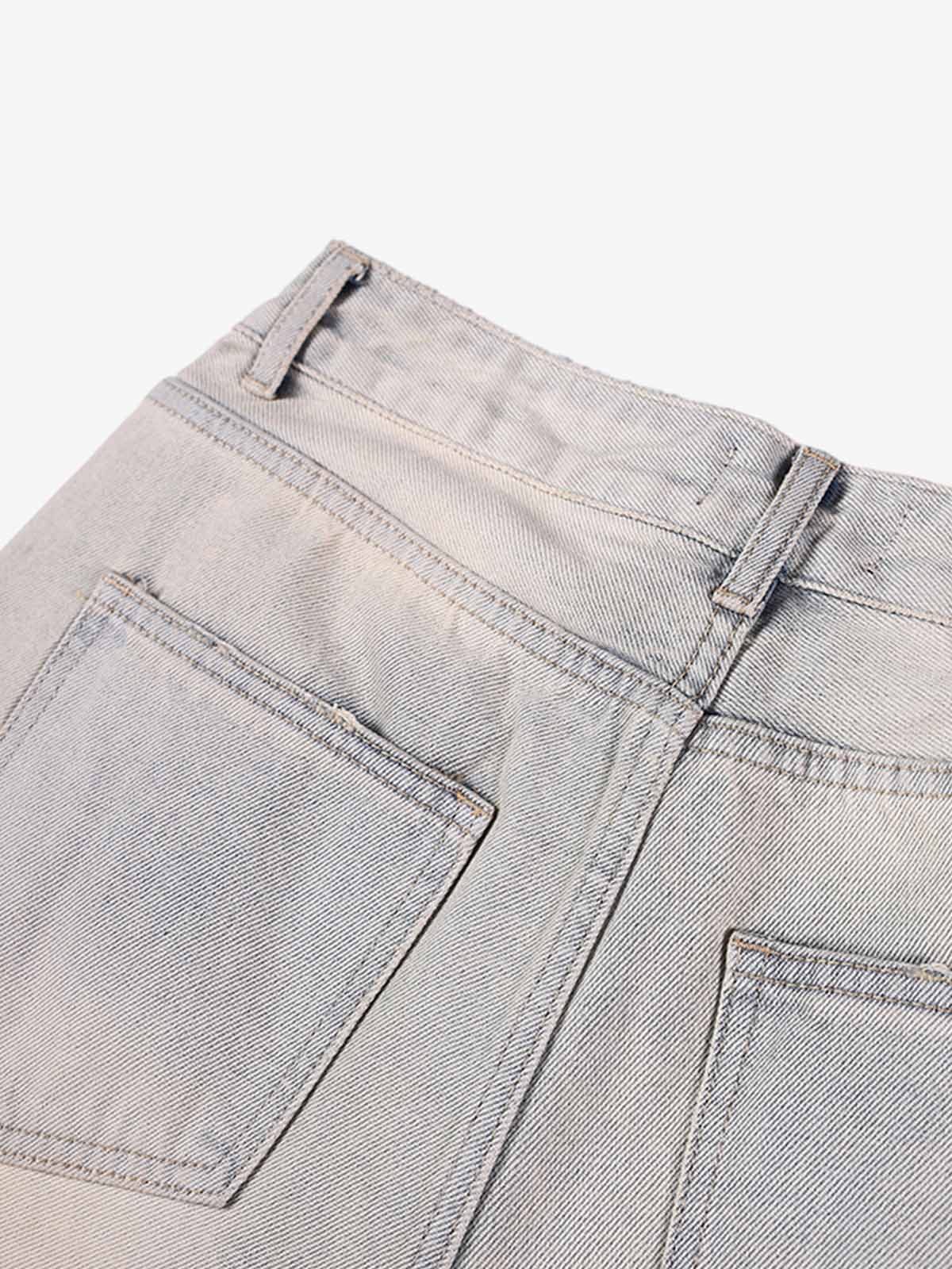 Pearl Embellished Light Wash Denim Shorts 
