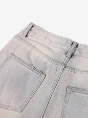 Pearl Embellished Light Wash Denim Shorts 
