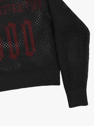 Anti-War Graphic Open-Mesh Knit Boxy Hoodie