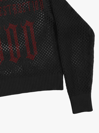 Anti-War Graphic Open-Mesh Knit Boxy Hoodie