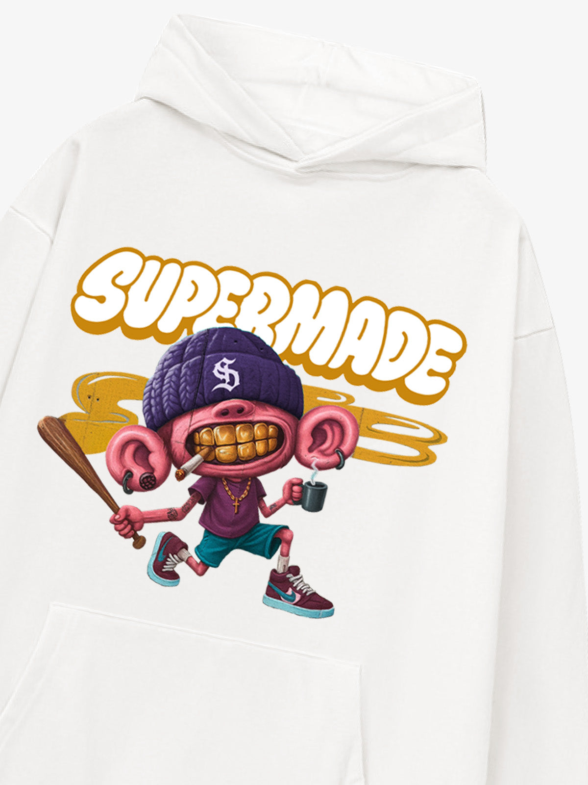Thesupermade Cartoon Graffiti Font Baseball Trend Boy Hooded Sweatshirt 