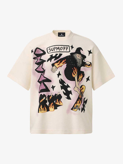 Cotton Waffle Knit Graphic T-Shirt with The Supermade Records Print for Men 