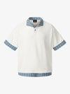 Pique Cotton Polo Shirt with Plaid Contrast Collar & Cuffs