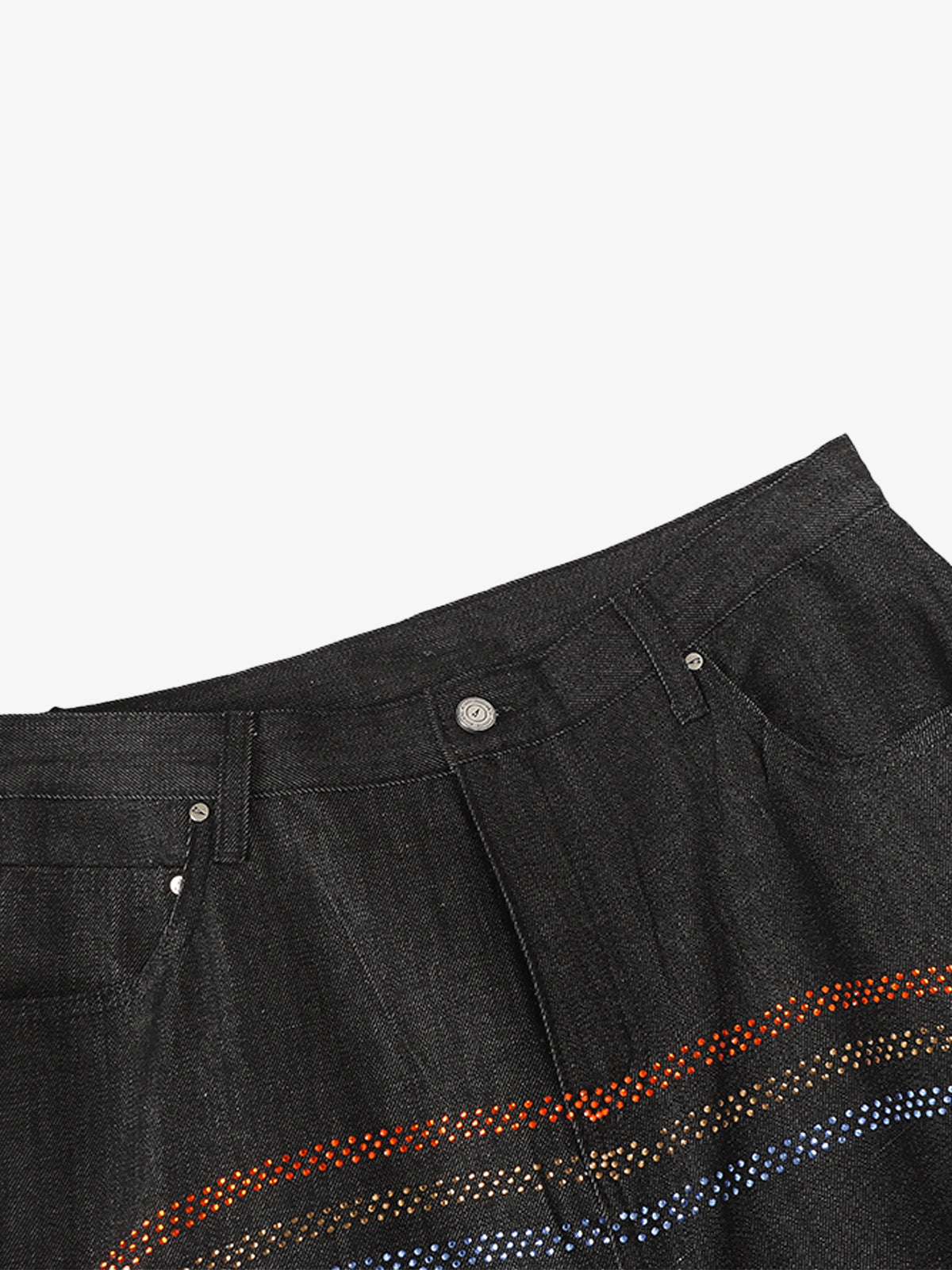 Stylish Wide-Leg Denim Pants with Rainbow Dot Embroidery for Women 