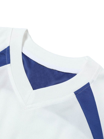 Contrast Color Sporty V-Neck Jersey T-Shirt 