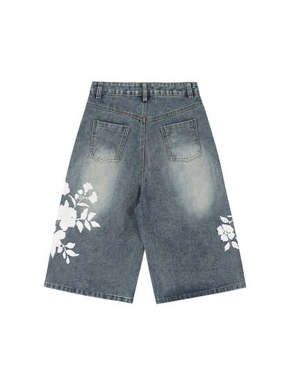 Floral Print Denim Shorts 