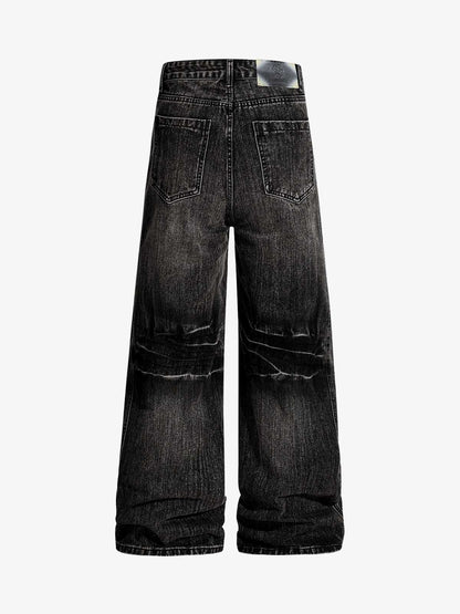 Paint Splatter Washed Wide Leg Denim Jeans