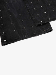 Schwarze, gewaschene, weite, knöchellange Jeans
