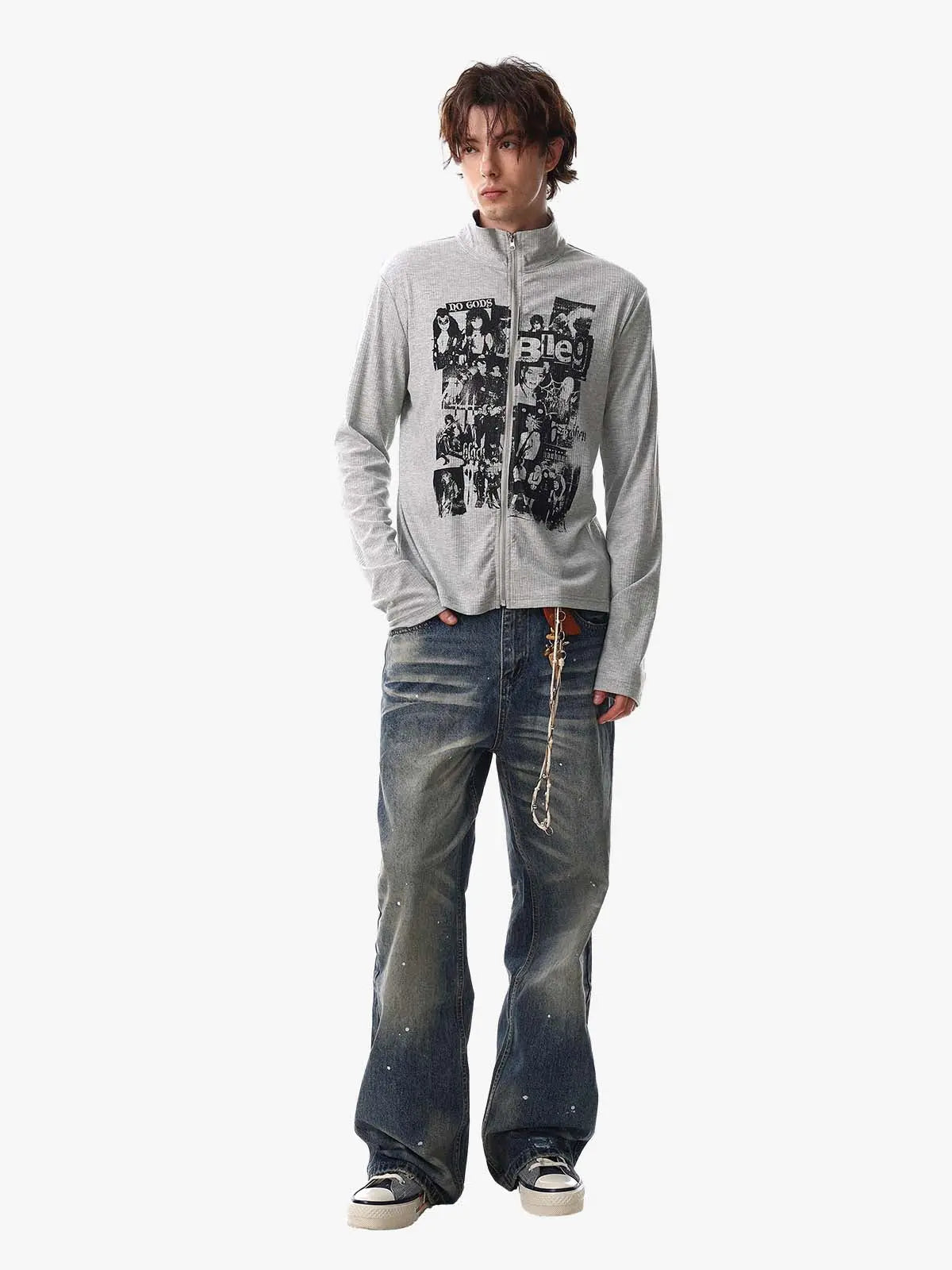 Retro Punk Print Knit Cardigan Long Sleeve Top 