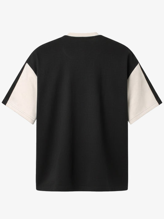 Thesupermade Vertical Glitch Art Deconstruction Contrast Color Stitching Print T-shirt 