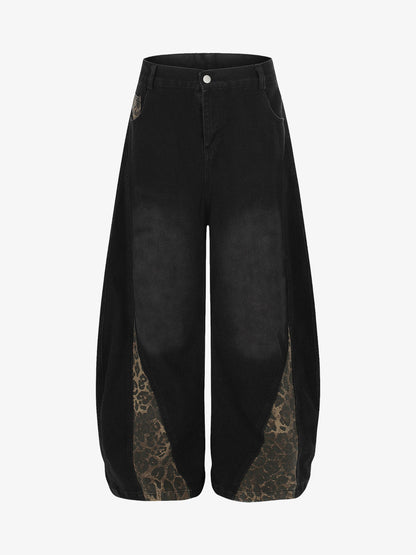 Stylish Leopard-Print Panel Wide-Leg Pants for Women - Trendy and Versatile Design 