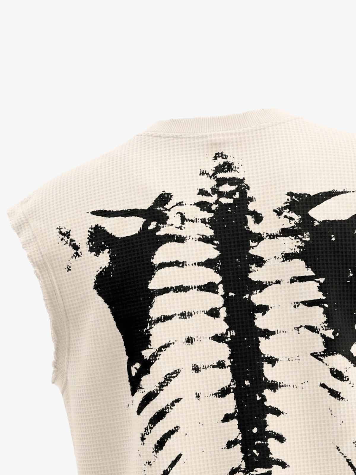 Vintage Skeleton Graphic Waffle Knit Sleeveless Vest 