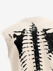 Vintage Skeleton Graphic Waffle Knit Sleeveless Vest 