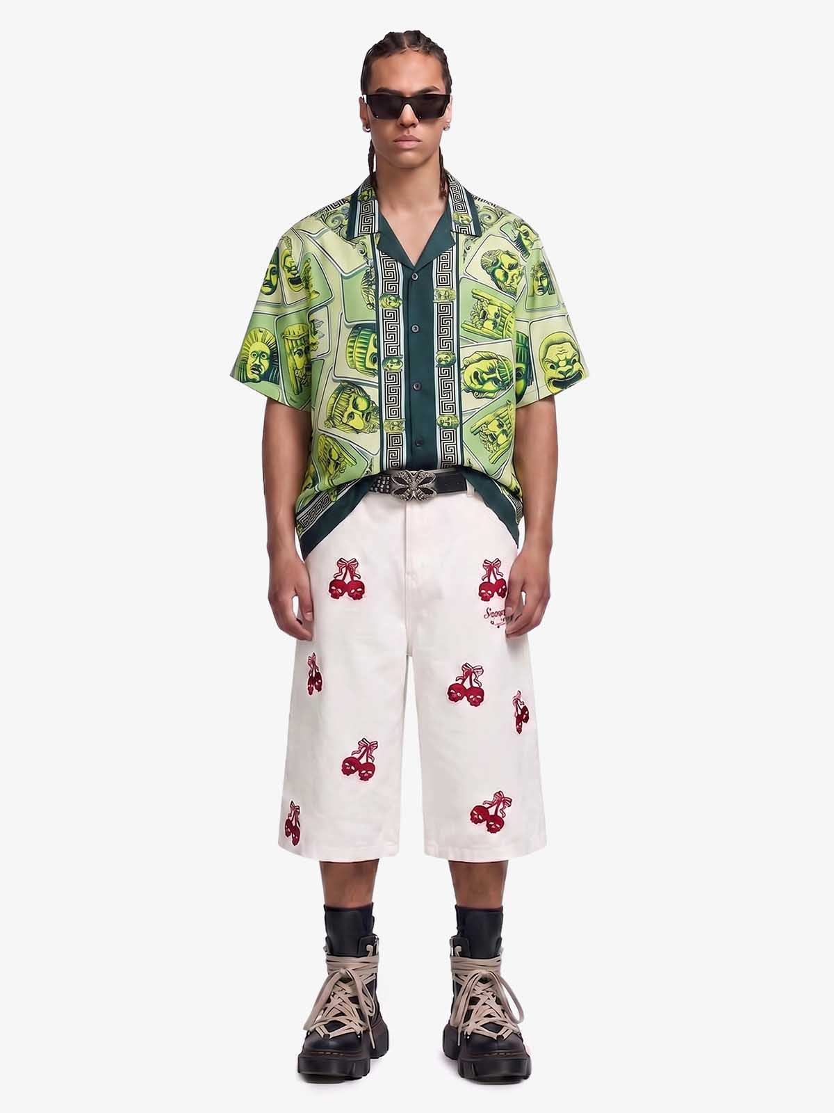 Baroque Pattern Statue Camp Collar Boxy Shirt 