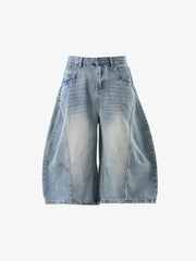 Curved Silhouette 3D Paneled Denim Shorts 