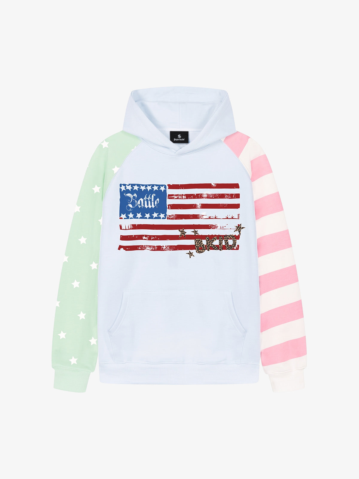 Distressed Flag Graphic Star-Stripe Color Block Hoodie