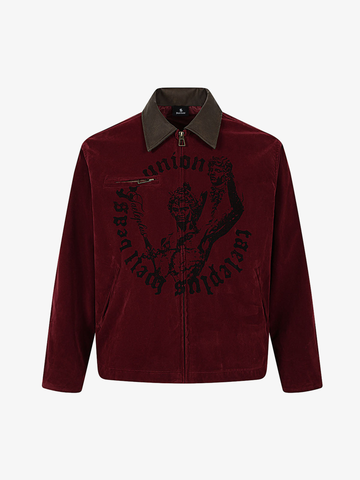 Distressed Graphic Patchwork Suede Work Jacket