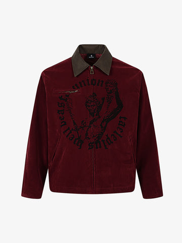 Distressed Graphic Patchwork Suede Work Jacket