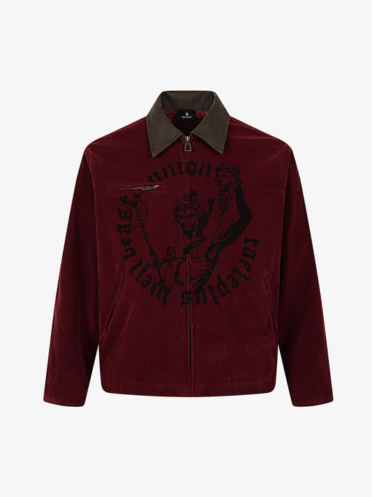 Distressed Graphic Patchwork Suede Work Jacket
