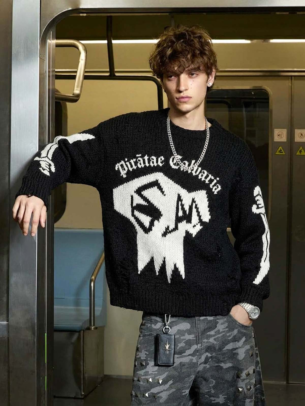 Salt Bones Skull Graphic Knit Sweater