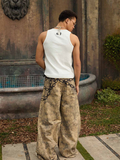 Supermade Distressed Chain And Key Print Baggy Pants 