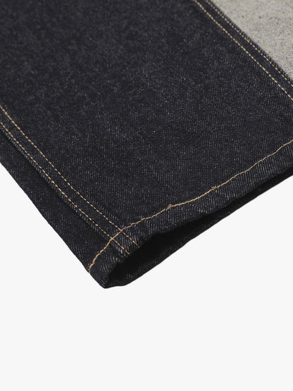 Denim Patchwork Wide Leg Pants with Leopard Star Charm and Side Pockets 