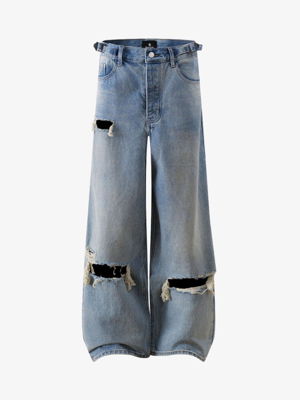 Retro-Jeans mit Rissen und weitem Bein