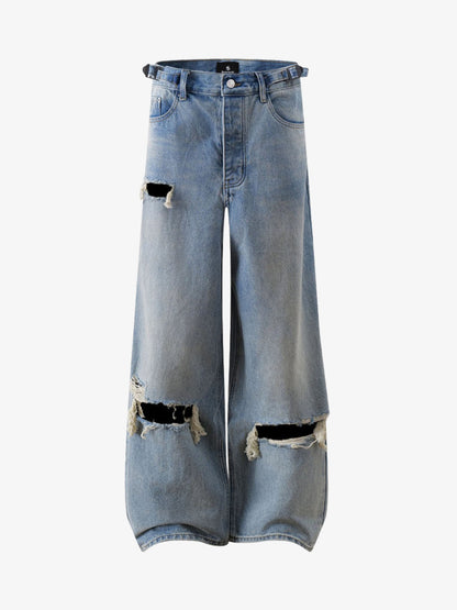 Retro-Jeans mit Rissen und weitem Bein