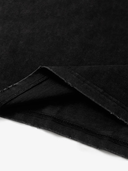 Cotton Blend Oversized T-Shirt with Distressed Denim Panels and Minimalist Logo Design 