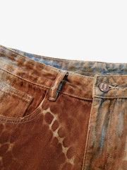 Croc Texture Washed Wide Leg Jeans 