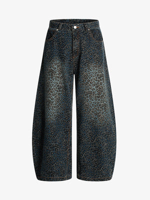 Street Leopard Print Barrel Jeans 