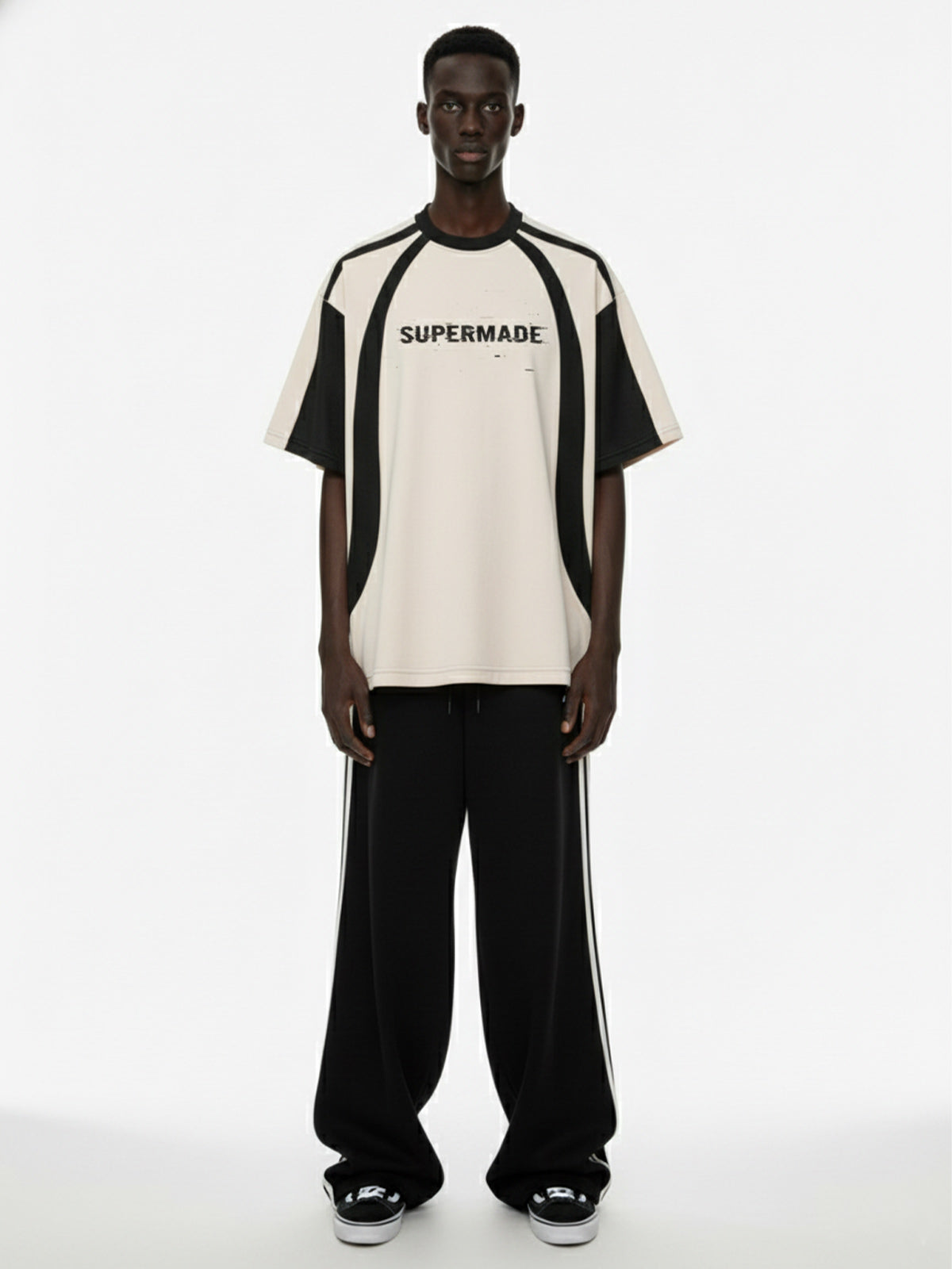 Thesupermade Horizontal Glitch Art Deconstruction Contrast Color Stitching Print T-shirt 