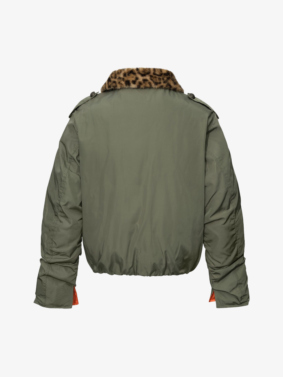 Leopard Faux-Fur Collar Button-Front Padded Coat