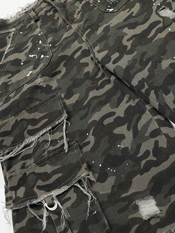 Distressed Camo Multi-Pocket Straight-Leg Jorts - 2611 