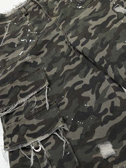 Distressed Camo Multi-Pocket Straight-Leg Jorts - 2611 