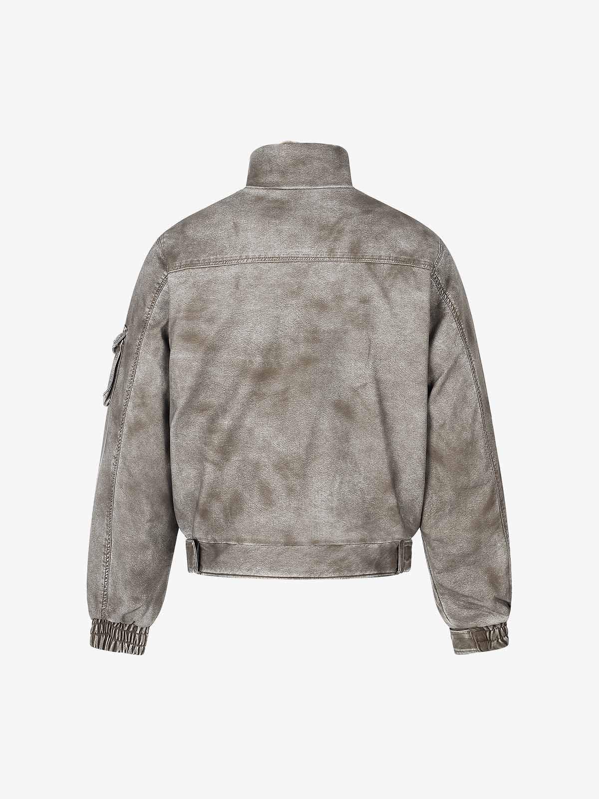 Washed High-Collar Multi-Zip Bomber Coat