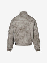 Washed High-Collar Multi-Zip Bomber Coat