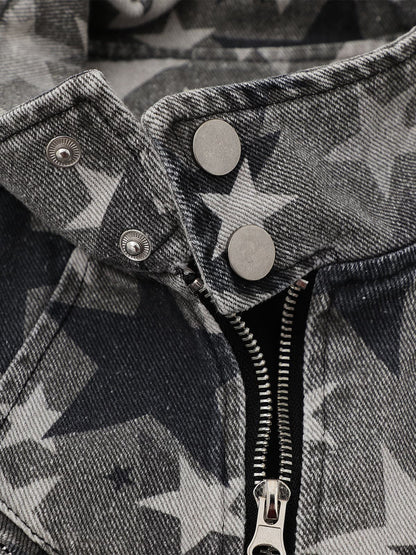 Star-Printed Denim Jacket for Casual and Fashionable Looks 