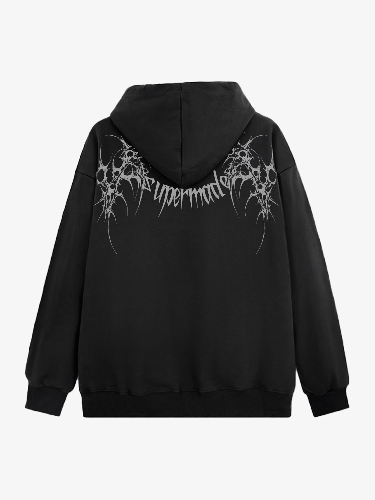 THE SUPERMADE Futuristic spiked pattern gothic style logo font design  Graphic Print Hoodie with Front Pocket 