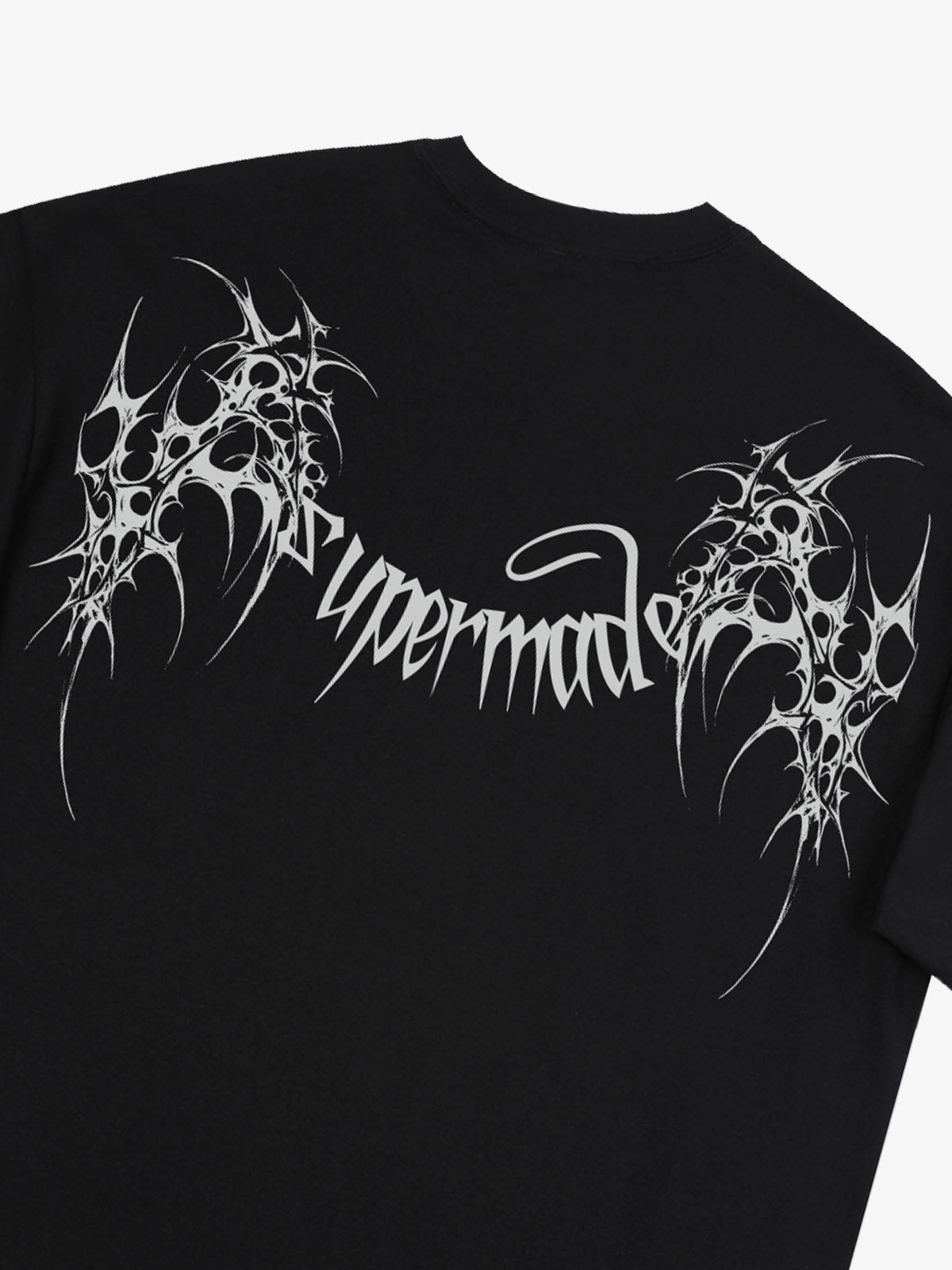 THE SUPERMADE Futuristic spiked pattern gothic style logo font design T-shirts 