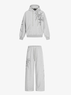 Embroidered Graphic Studded Hoodie and  Wide Leg Sweatpants Set
