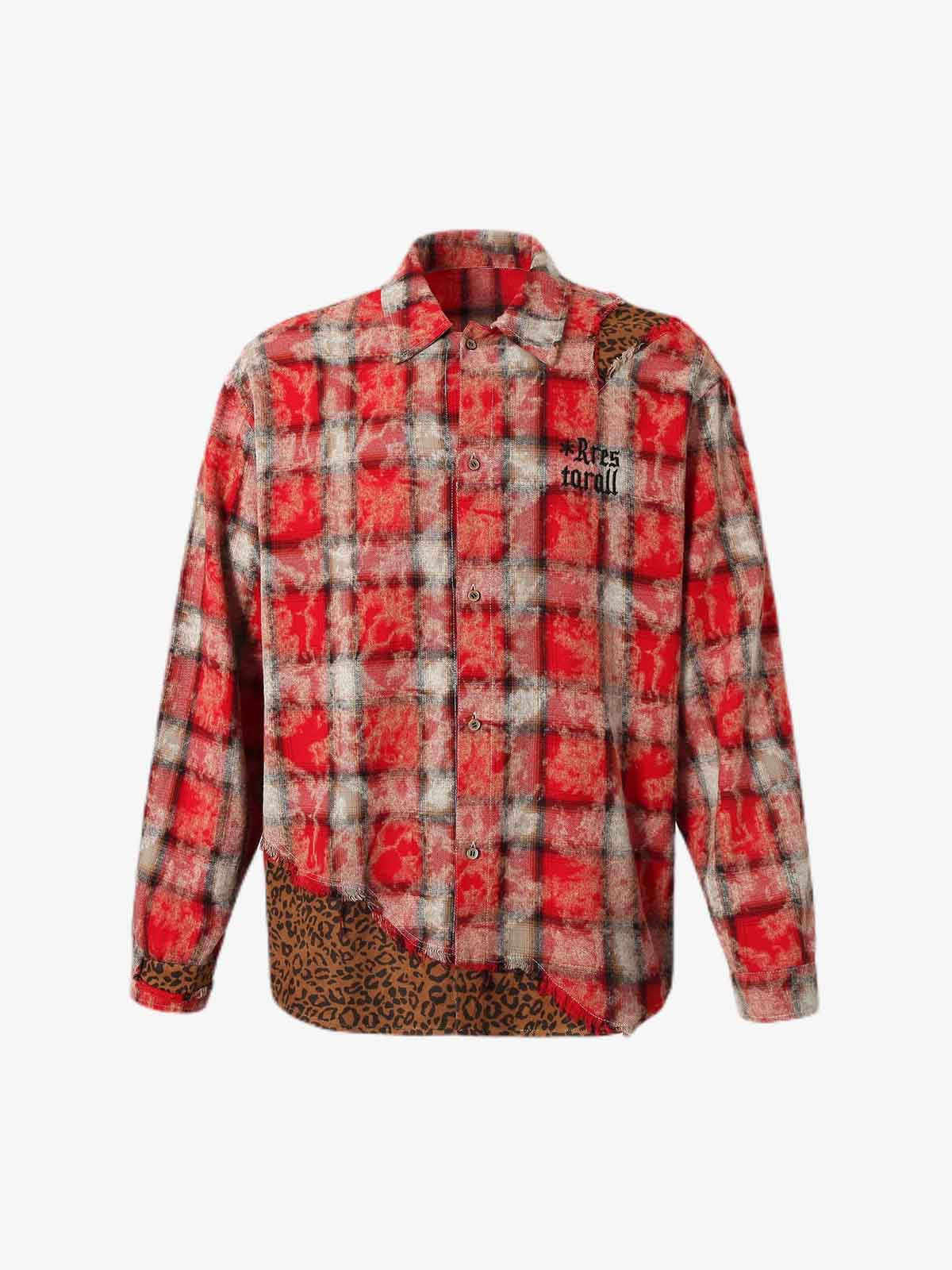 Plaid Hooded Jacket with Leopard Trim and Unique Accessories 