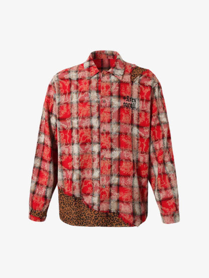 Plaid Hooded Jacket with Leopard Trim and Unique Accessories 