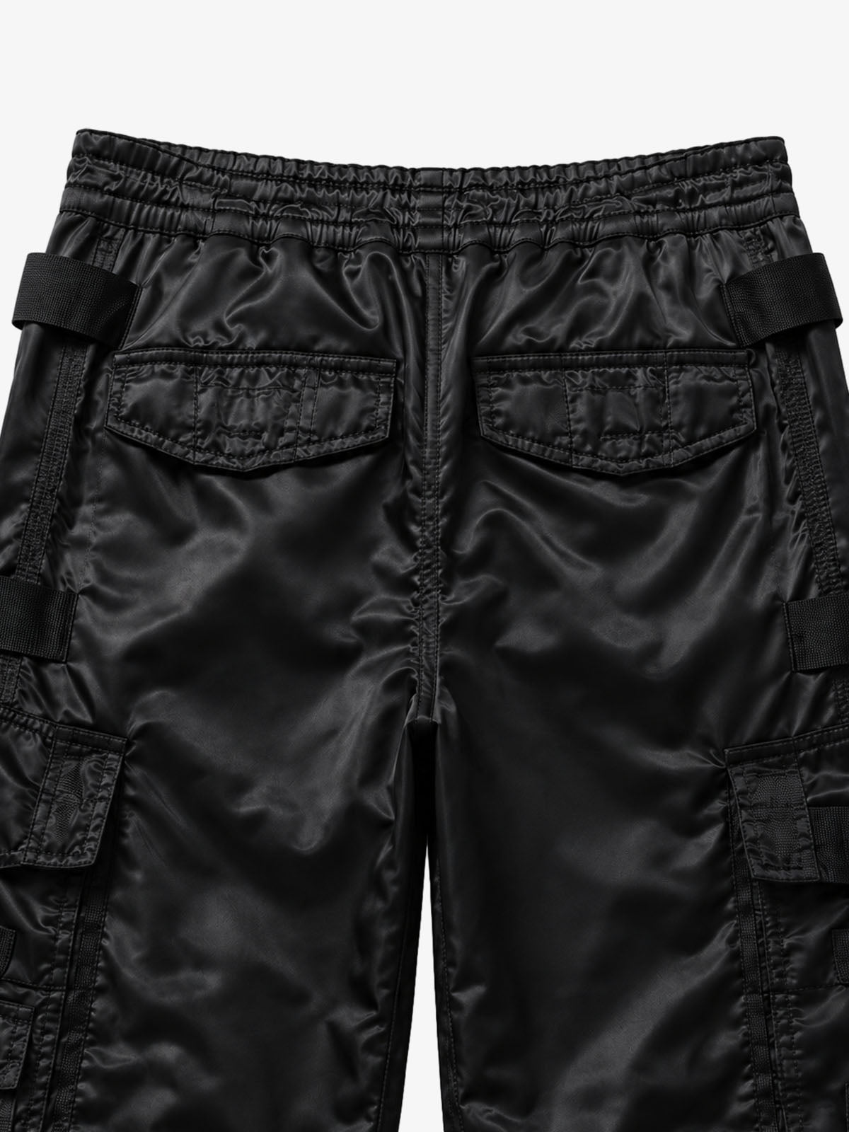 Multi-Pocket Zip Strap Glossy Nylon Moto Pants