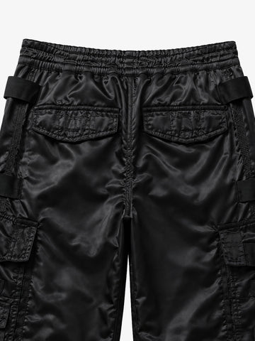 Multi-Pocket Zip Strap Glossy Nylon Moto Pants