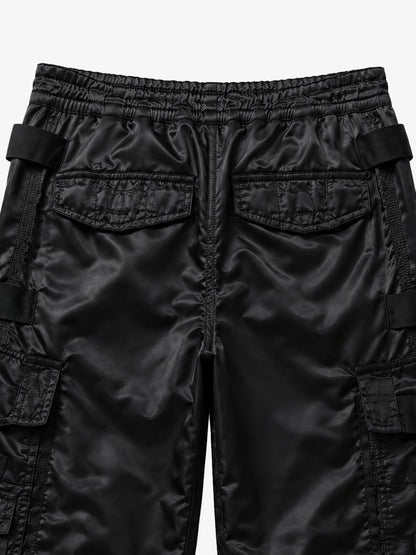 Multi-Pocket Zip Strap Glossy Nylon Moto Pants