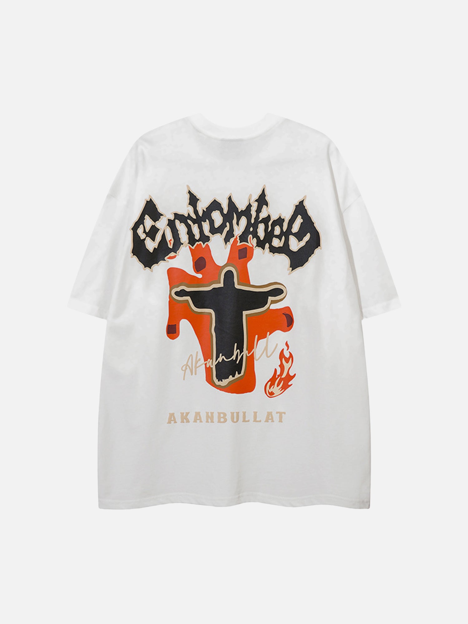 American Vibe Style Flame Letter Jesus T-shirt