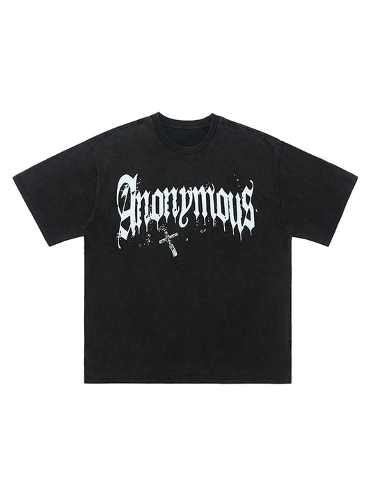 Thesupermade American Street Heavy Washed Distressed Gothic Cross T-shirt 